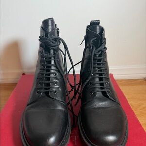Valentino Black Leather Lace-Up Ankle Boots